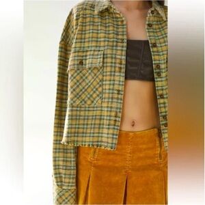 Anthropologie x BDG Joey Flannel Cropped Button-Down Shirt plaid shirt size s